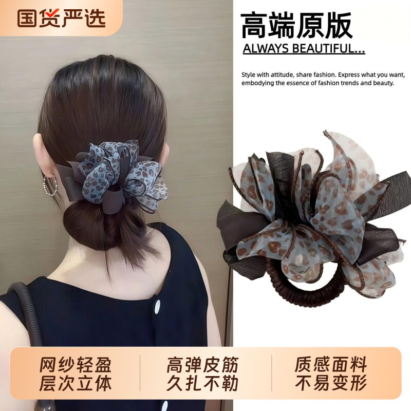 新款豹纹蝴蝶结发绳发圈高级百搭头绳高弹力皮筋发饰头花2026