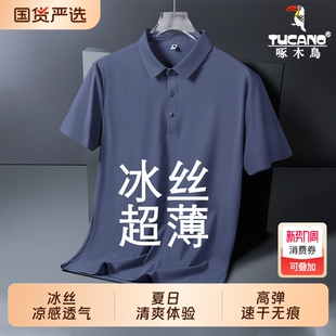 翻领速干无痕冰感运动t恤短袖 薄新款 凉感透气夏季 啄木鸟冰丝男士