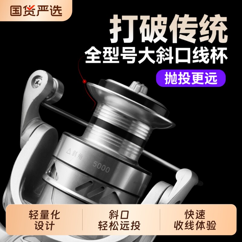 钓德来斜口远投轮金属轮纺车轮路亚浅线杯鱼线轮矶钓正品渔轮海竿