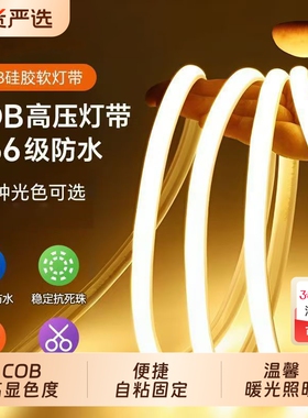 鼎雁COB灯带自粘led灯条220v防水超亮灯槽客厅吊顶户外明装氛围