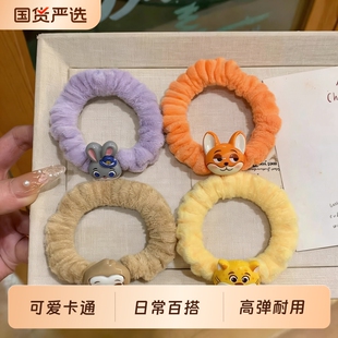 卡通可爱动物朱迪尼克毛绒发圈女新款高弹力耐用皮筋头绳发饰警官