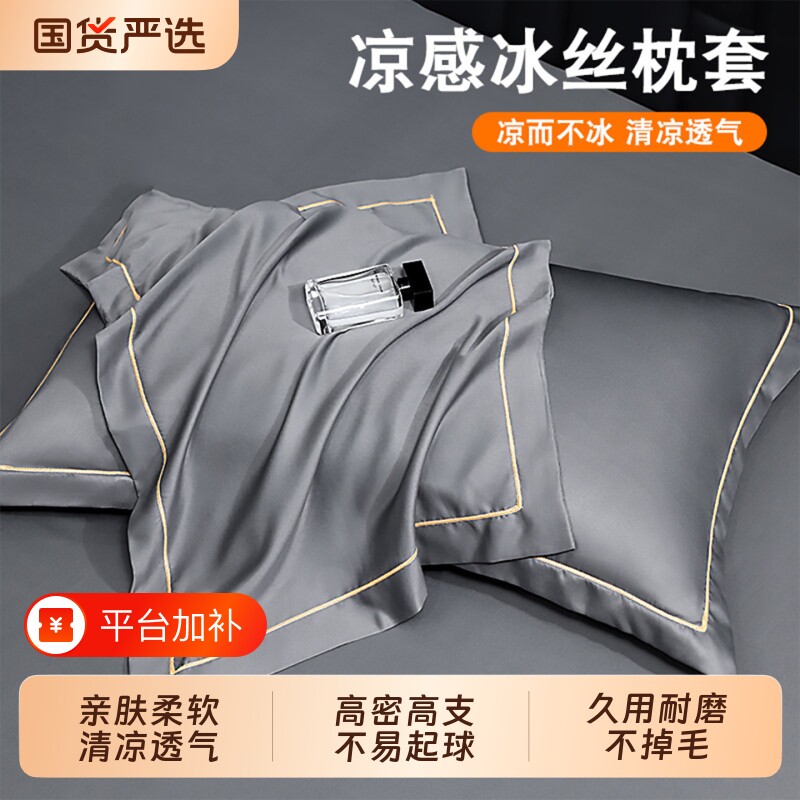 夏季凉席枕套冰丝枕头套一对装家用单个48cmx74cm纯色天丝枕