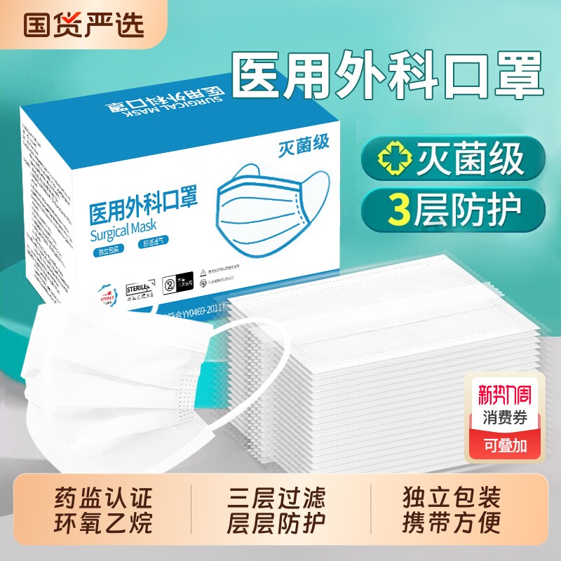 一次性口罩医疗独立包装正品医用外科白夏季薄款透气防护白色优质