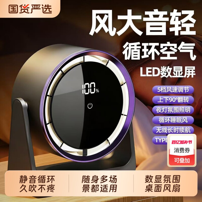 2026新款小型办公室桌面台式静音电风扇家用壁挂厨房降温神器