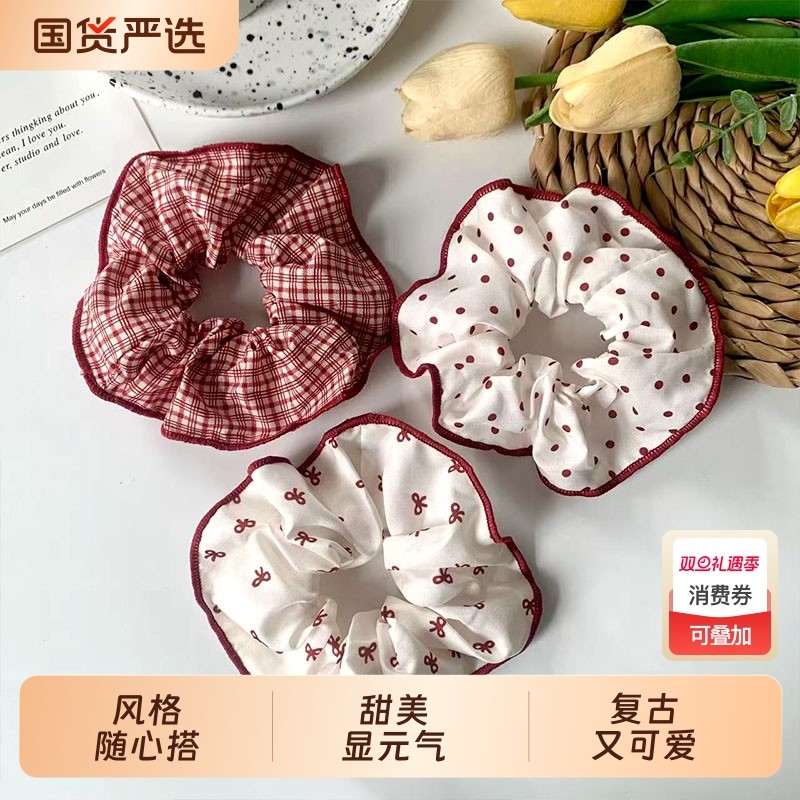 2025新款红色儿童大肠圈女童发绳女孩扎丸子头高弹力发圈头波点