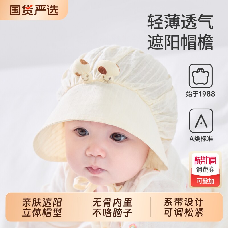 婴儿遮阳帽春秋款新生儿小月龄防晒帽女宝宝帽子春天护囟门公主帽