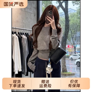 新款长袖宽松可内搭打底衫女款百搭灰色显瘦短款毛衣秋装上衣洋气