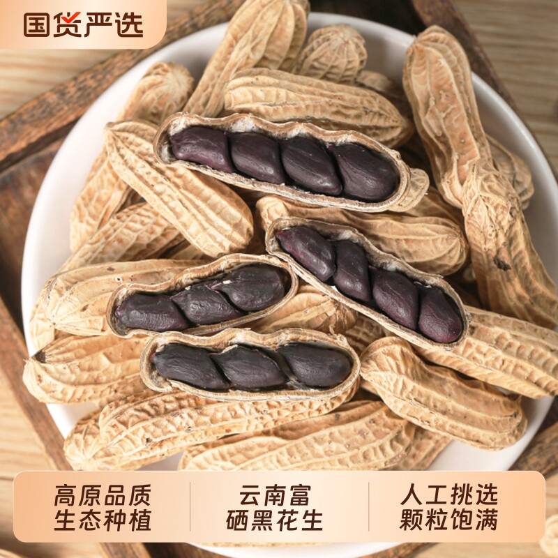 云南特产富硒黑花生带壳小粒新货饱满黑皮花生黑花生米云南黑花生