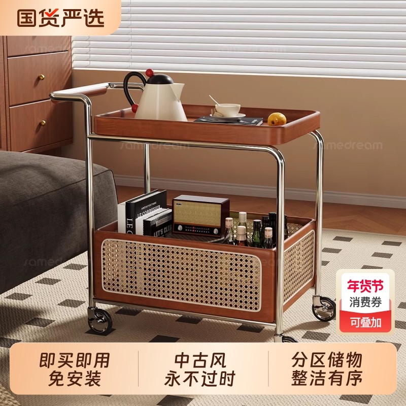可移动边几小推车茶几客厅家用沙发边柜实木小桌子置物架零食收纳