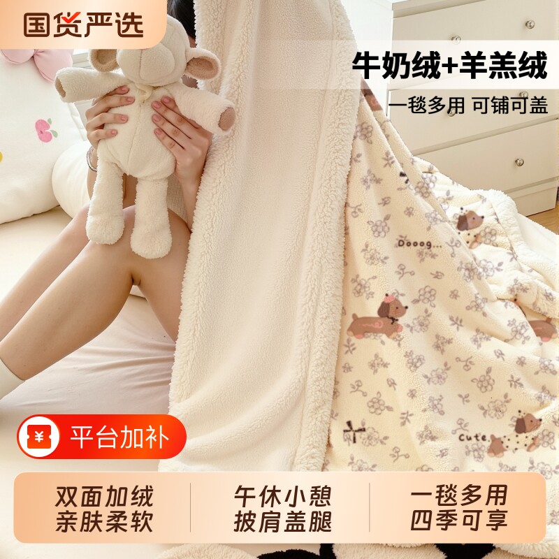 双面绒新款加厚毛绒毛毯盖毯儿童四季用宿舍披肩加绒毯子午睡毯