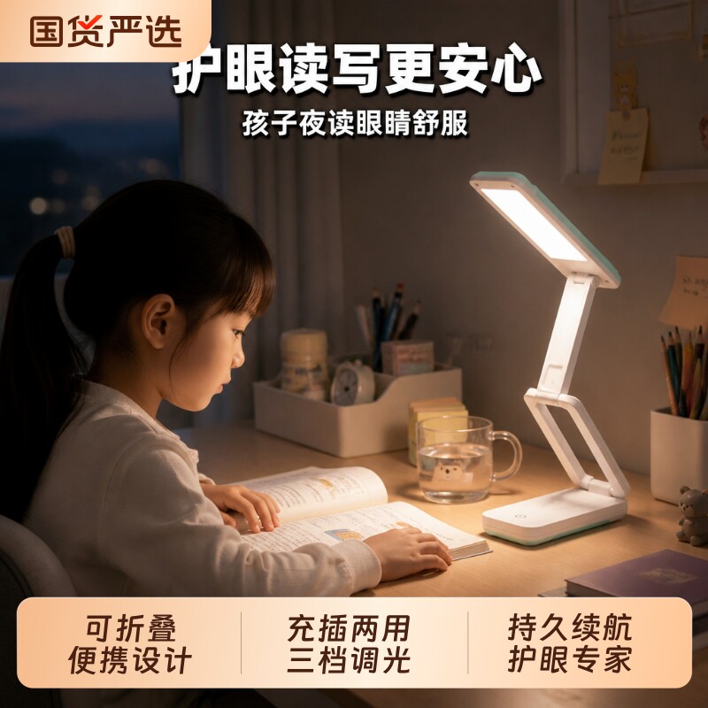 玖点伍拾儿童学习专用护眼台灯大学生写作业插充电式阅读床头两用图片