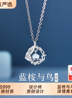 蓝桉与鸟银月光石轻奢小众项链