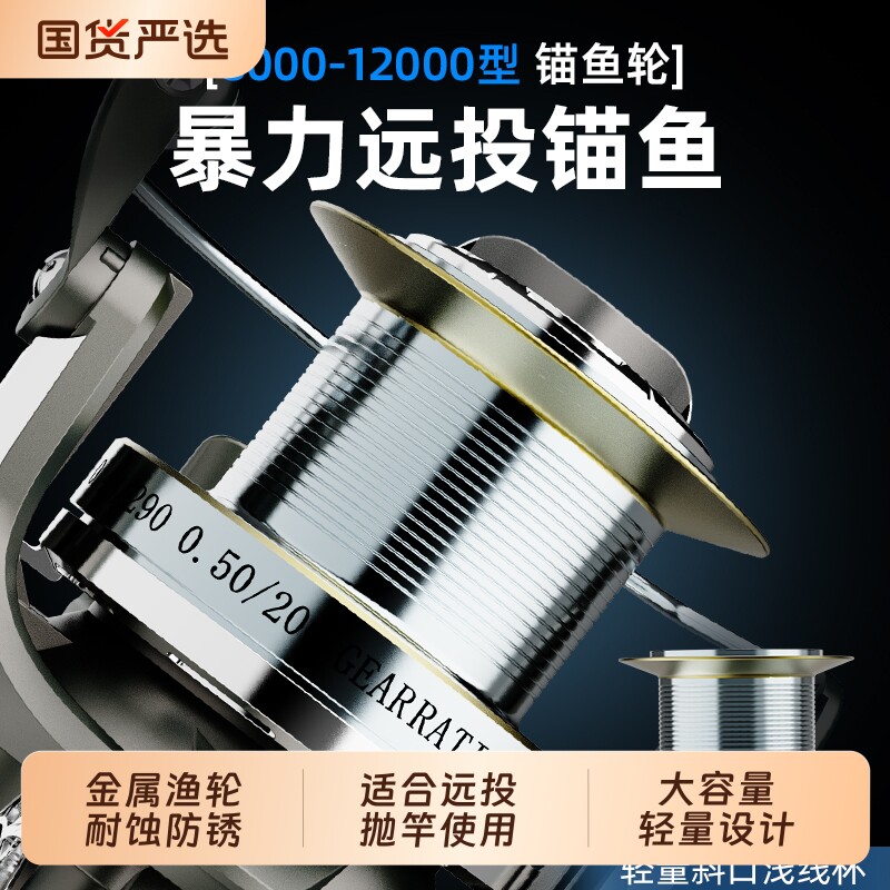 大物渔轮全金属线杯纺车轮路亚远投专用海竿矶钓钓鱼轮正品鱼线轮