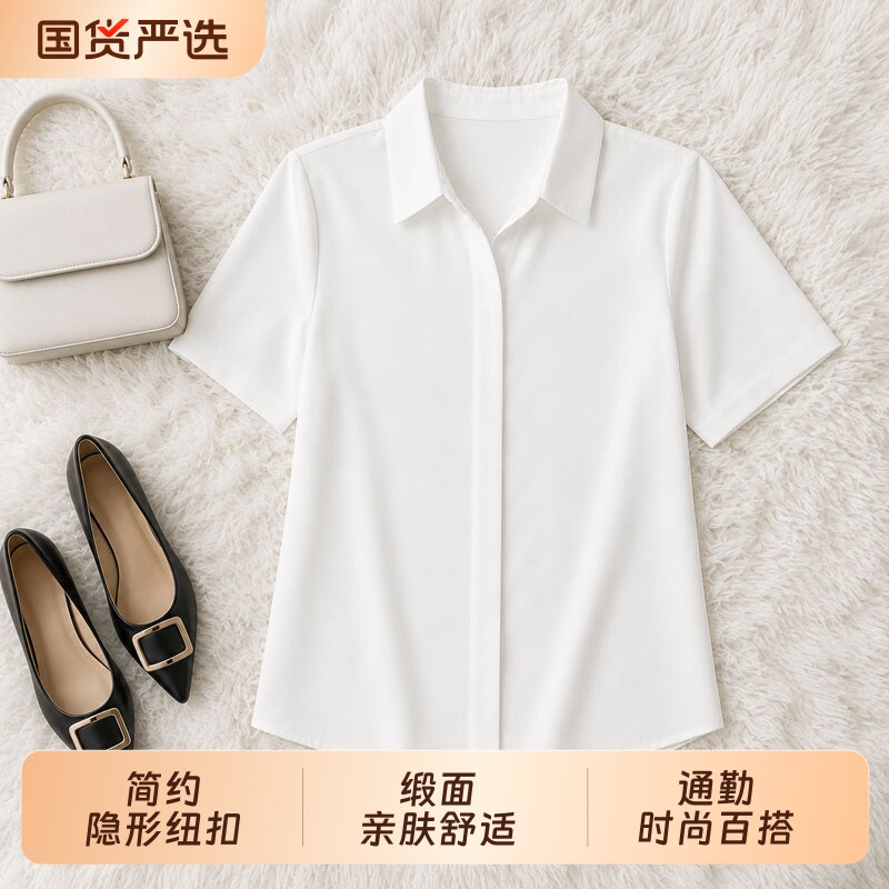 夏季新款职业通勤短袖抗皱衬衫女图片