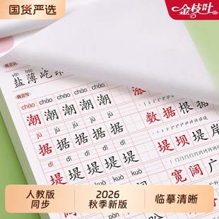 四年级生字字帖人教版小学生上册下册部编版语文同步临摹练字帖楷书硬笔书法练字本习字帖儿童每日一练描红本新版4年级作文笔画