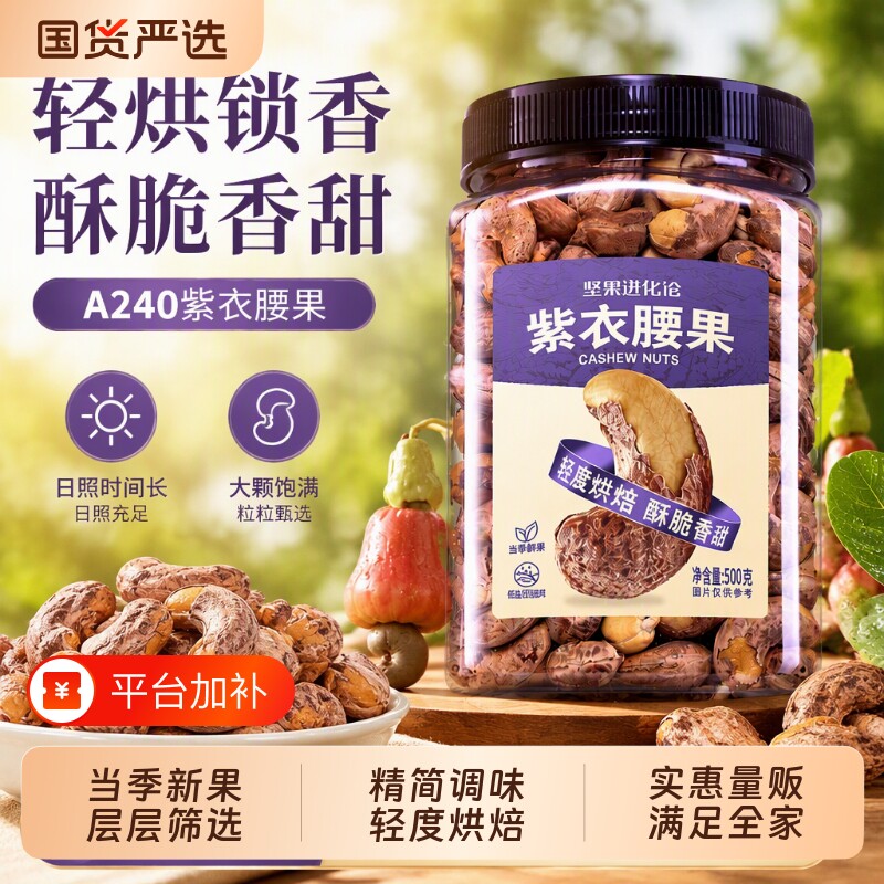 洽洽坚果进化论A240紫衣腰果紫皮原味500g坚果干果仁炒货新货