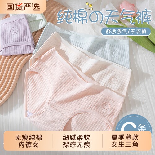 纯棉中腰女士薄款三角裤