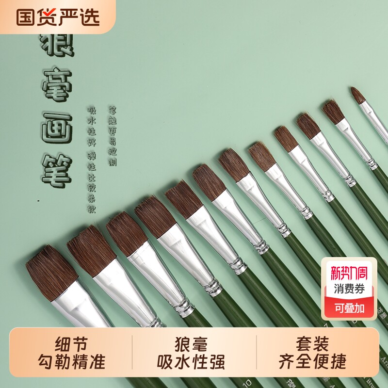 水粉笔画笔水彩油画丙烯排笔狼毫平头笔美术生专业绘画刷子