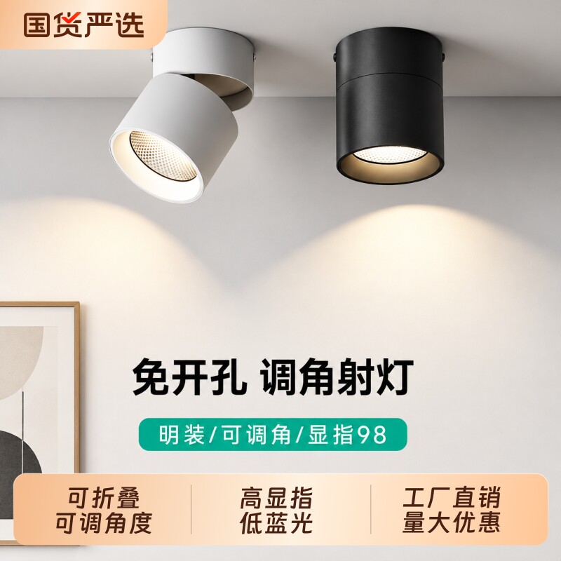 明装射灯可调角度筒灯商用客厅折叠吸顶天花灯免玄关桶灯过道照明