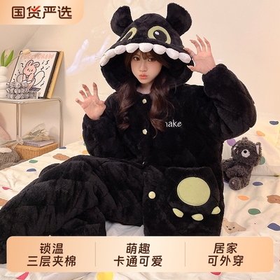 珊瑚绒睡衣女冬季加厚加绒家居服