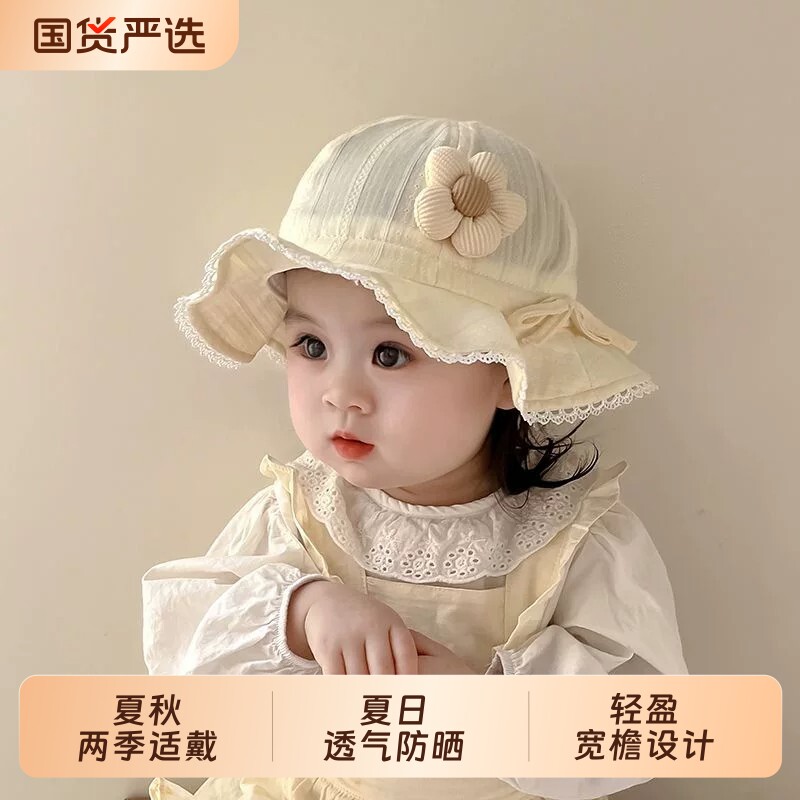 儿童帽子春秋季薄款遮阳帽女童公主帽洋气宝宝渔夫帽夏天防晒帽潮图片