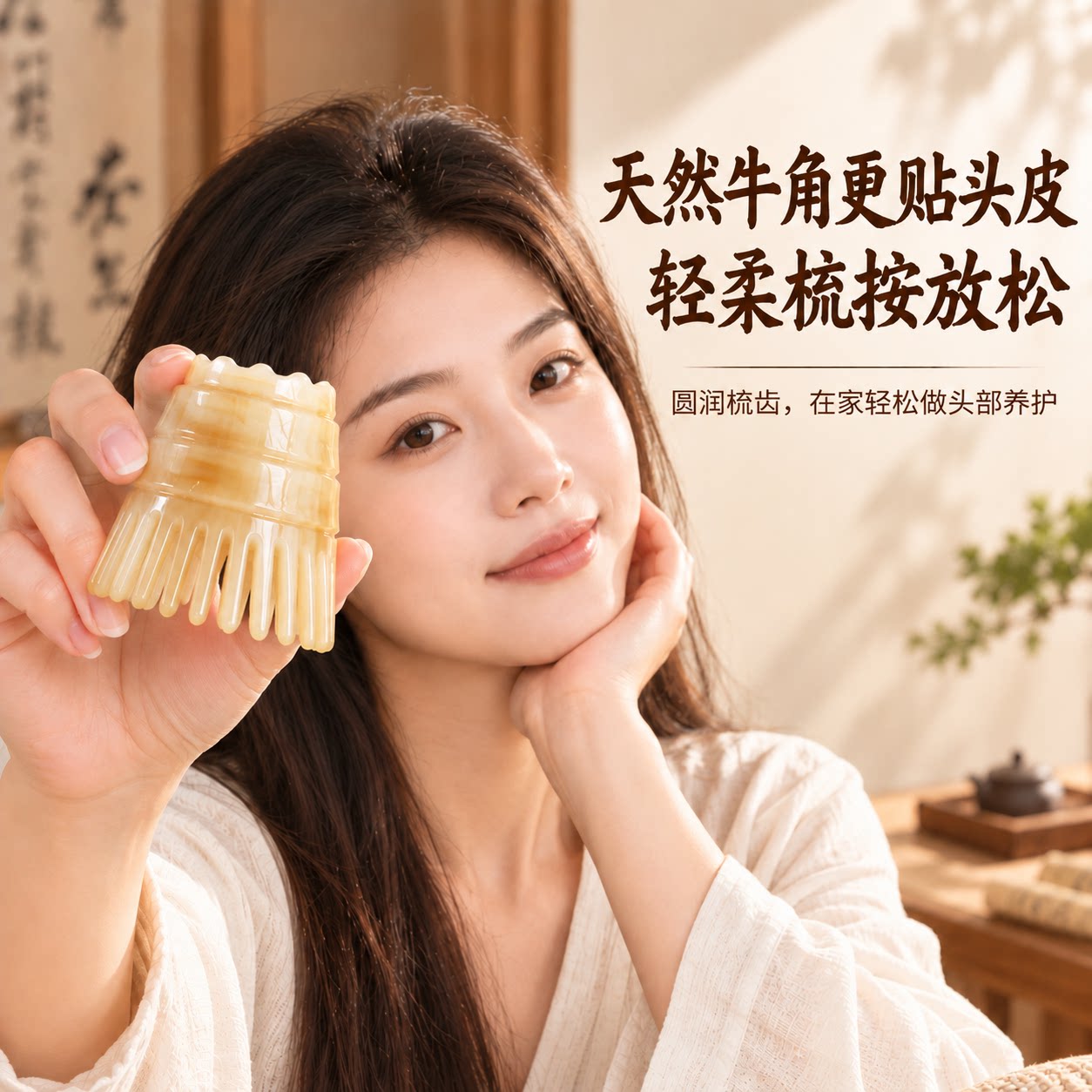 牛角材质温润没有静电不伤头皮图片