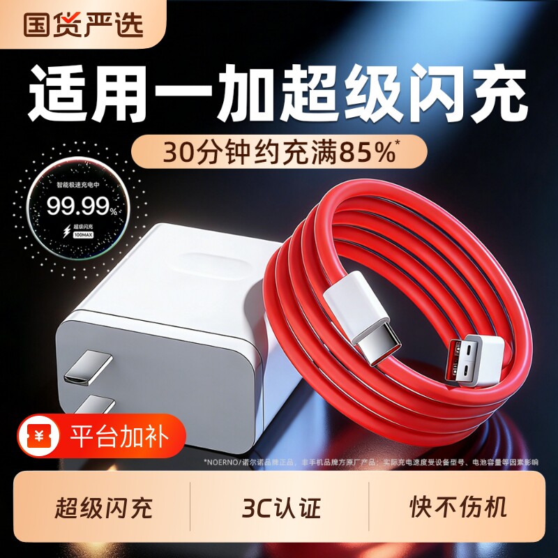 诺尔诺 适用于一加充电器超级闪充Ace5手机快充头套装一加13/12/11 Ace2 3V Pro真我OPPO数据线兼容100W机型