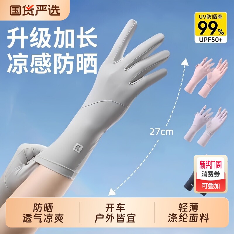 防晒手套女防紫外线2026新款夏季骑行电动开车专用露指加长遮阳薄