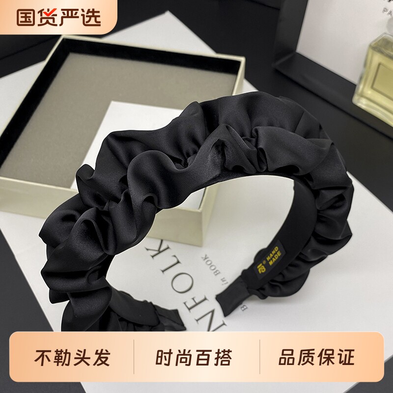 黑色褶皱发箍女2026新款夏季洗脸头箍高颅顶显捆发卡头饰不勒头图片