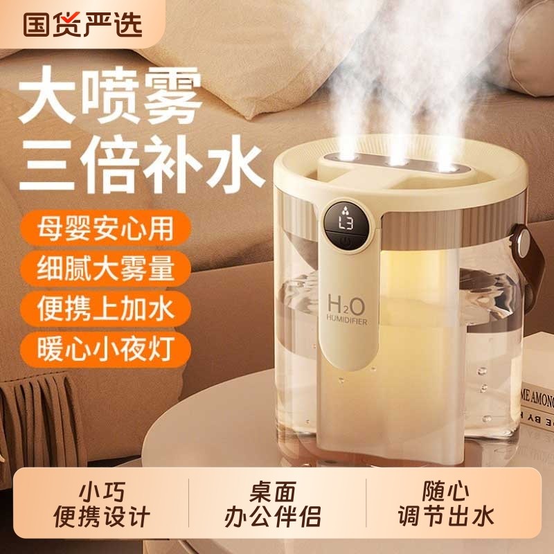 加湿器小型办公室桌面【董宇晖精选】2025新款三喷大雾量迷你家用卧室空调房孕妇婴儿车载静音容量补水保湿器
