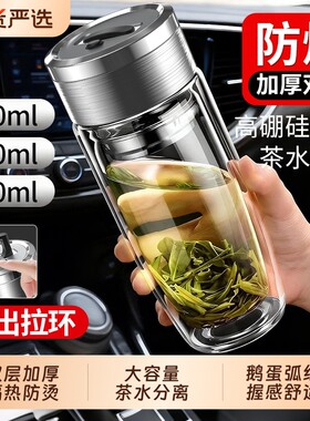 鹅蛋玻璃杯双层加厚防烫茶水杯男