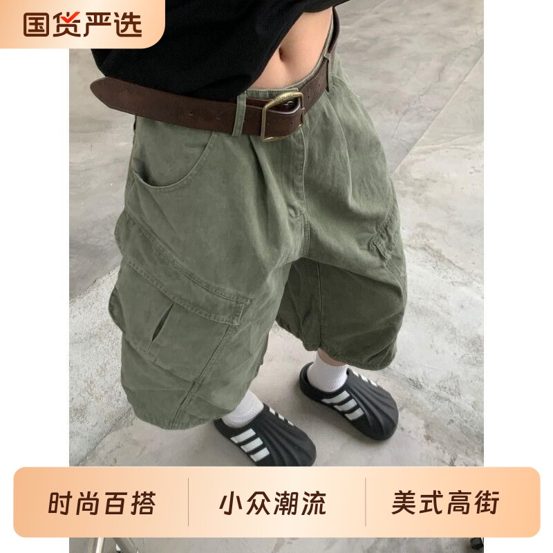 美式工装休闲短裤vibe高街男女复古阔腿七分裤2026年潮水洗耐磨图片