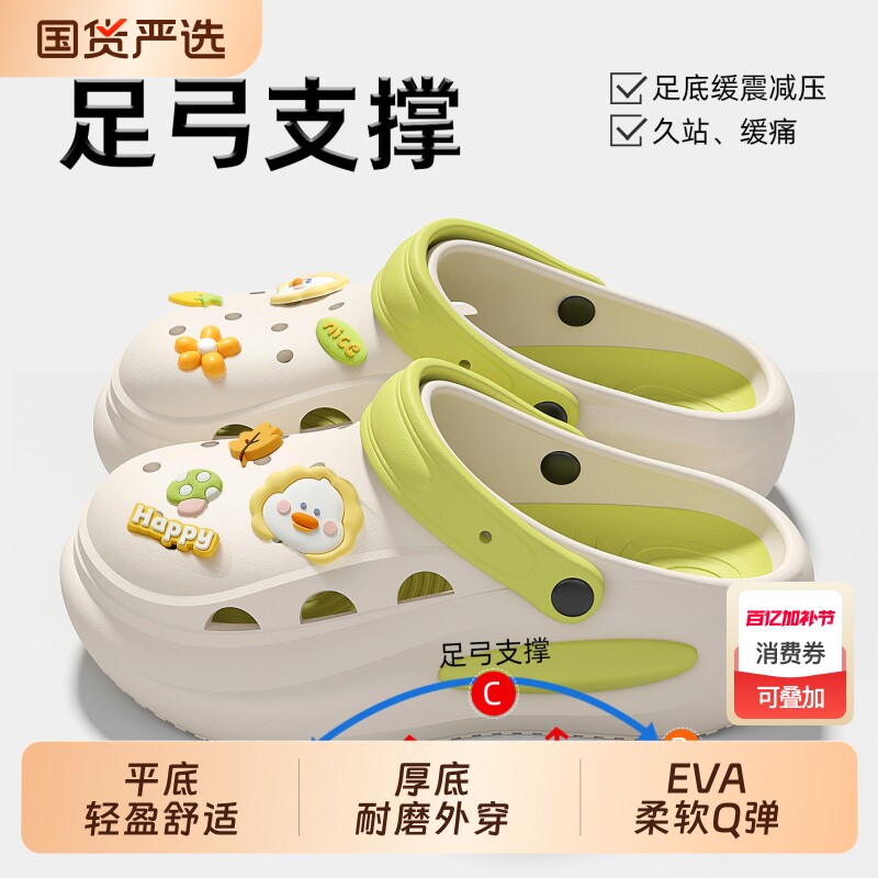 足弓支撑洞洞鞋女款夏季外穿2026新款防滑防臭包头厚底手术室拖鞋