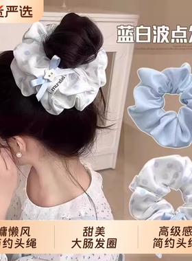 波点大肠发圈女2026新款慵懒风扎发低马尾发饰高级感头绳蓝色仙女