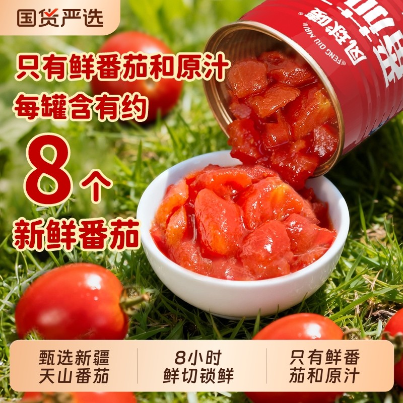 凤球唛新疆番茄丁400g新鲜西红柿切块罐头去皮无添加0脂家用儿童