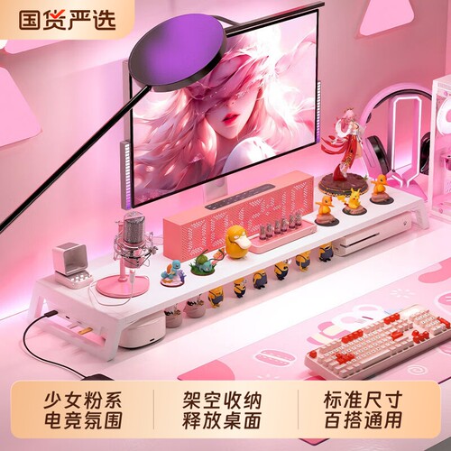台式电脑增高架显示器托架支撑架白色办公室工位桌面带USB置物架
