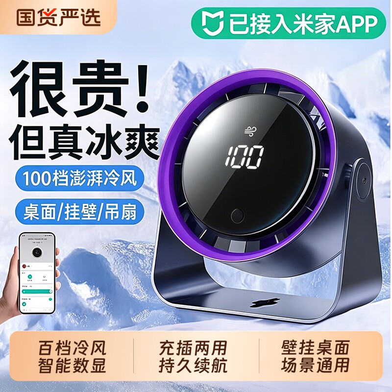 2026新款桌面小风扇制冷小型usb充电风扇学生上课静音办公室桌迷你便携宿舍挂壁超强力家用台式厨房无叶循环