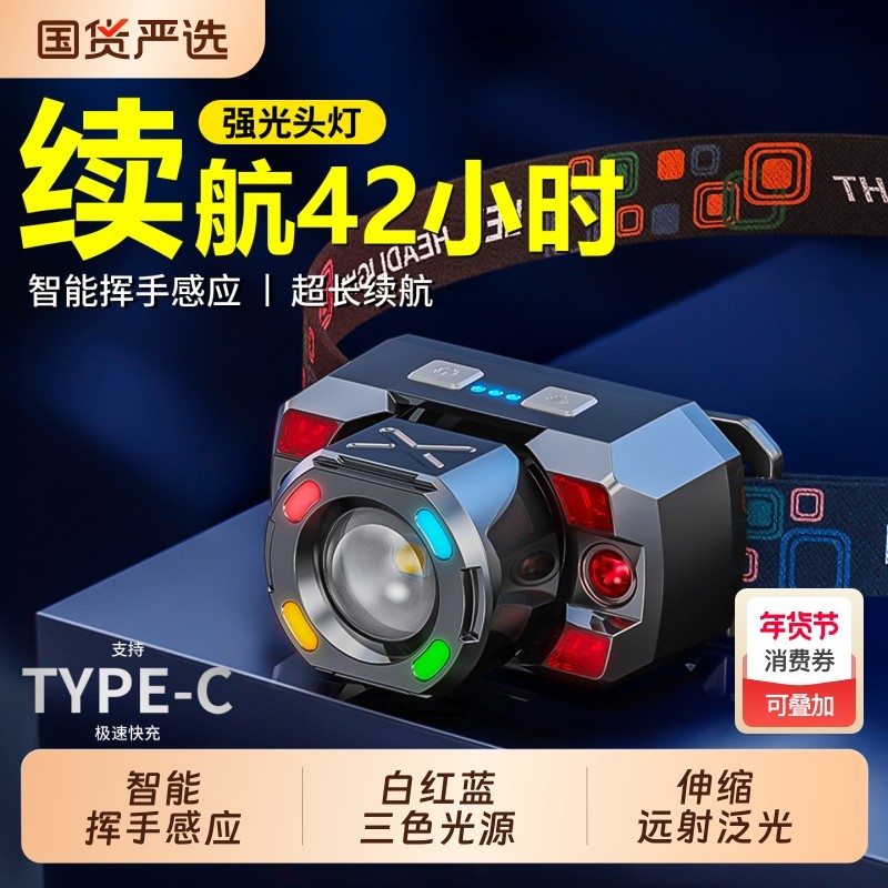 头灯钓鱼专用2025新款强光超亮夜钓感应超长续航充电户外头戴式