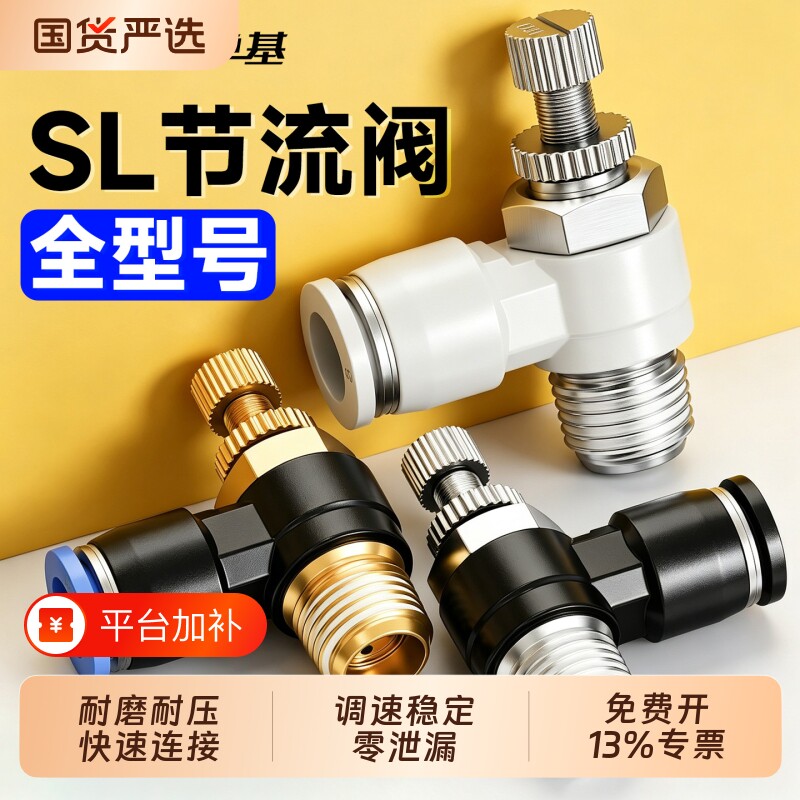 节流阀气动可调气管快速接头调速气缸调B节SL4*6/8-m5/02调压气阀