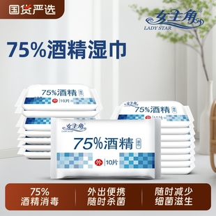 女主角酒精消毒车载酒精湿巾独立小包 随身75%便携家用湿巾10片装