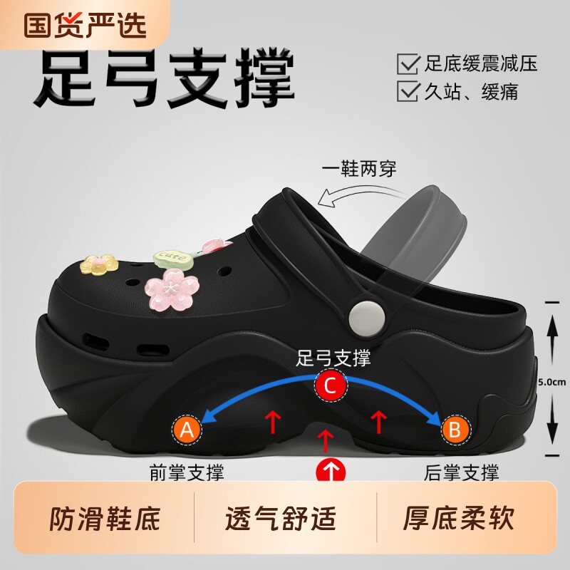 超火足弓支撑洞洞鞋女款夏季外穿2025新款厚底防滑沙滩包头凉拖鞋