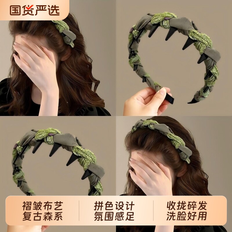 2026春夏季高颅顶发箍女防滑专用头箍带齿压发卡头饰碎发布艺森系图片
