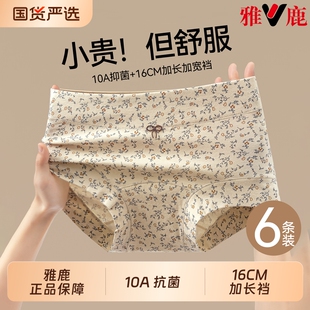 棉质 女生四角裤 雅鹿内裤 女士纯棉7级抗菌加长裆a类全棉平角大码