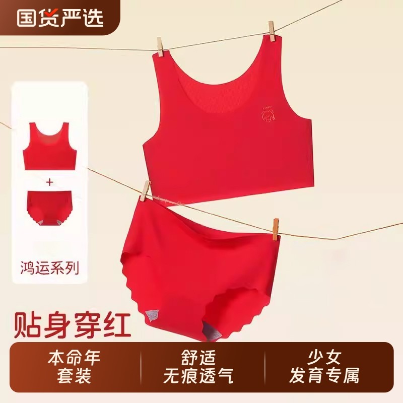 本命年大红色内衣内裤套装2026马年学生女大童少女发育期背心文胸,童装/婴儿装/亲子装,发育内衣/抹胸,淘宝优惠券,粉丝福利购,淘宝优惠卷