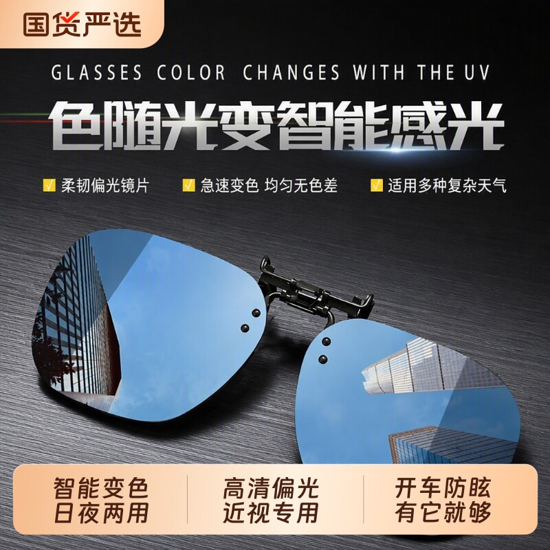 偏光墨镜变色夹片防紫外线图片
