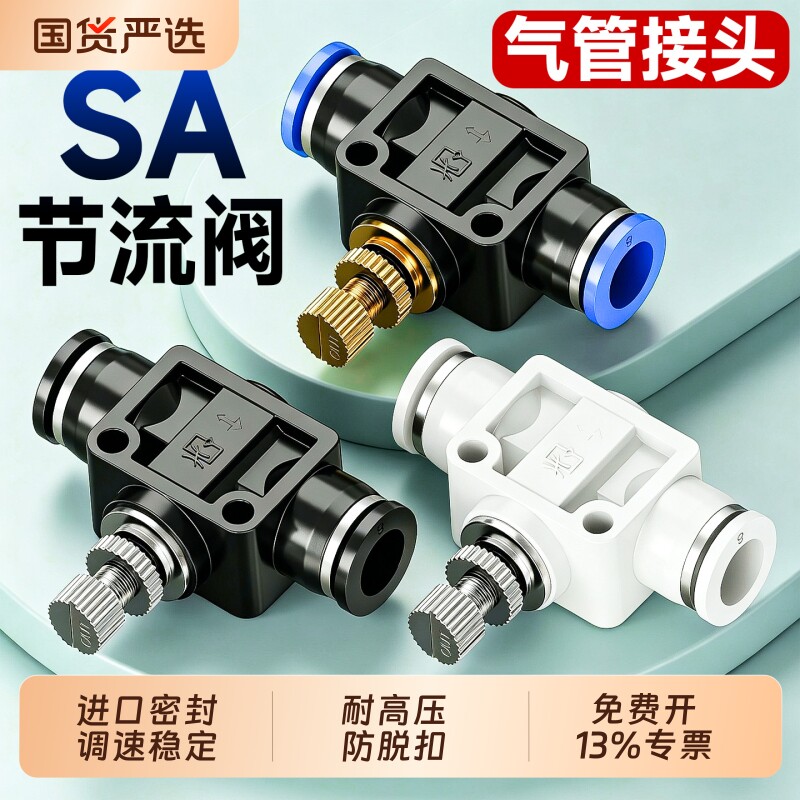 气管快速接头节流阀气缸气压可调节调压阀管道快插连接件SA-4/6/8图片