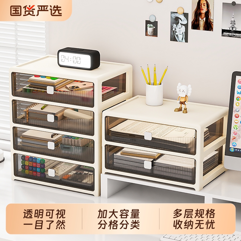 桌面收纳盒抽屉式办公室笔筒盒文具化妆品整理多层置物架柜钥匙