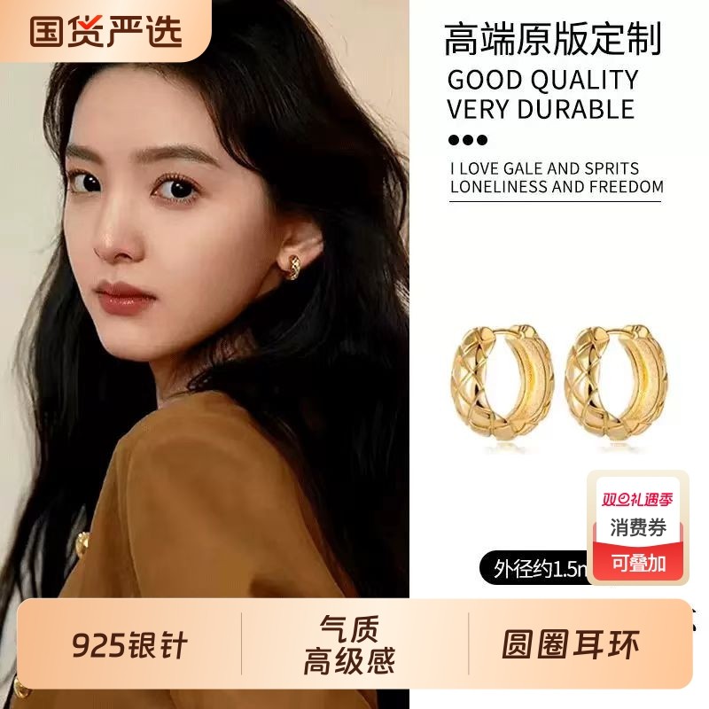 925银针明星同款圆圈耳环轻奢耳钉2025新款高级感女耳饰耳圈