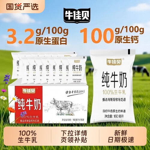 牛佳贝纯牛奶100g*16袋学生牛奶