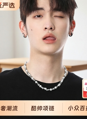 小众设计仿珍珠款项链女生高级感男款潮流男士嘻哈锁骨链夏毛衣链